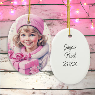 Décoration En Céramique Vintage rose petite fille Noël personnalisé