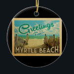 Décoration En Céramique Vintage voyage de Myrtle Beach<br><div class="desc">Ce design de carte postale vintage de Greutt From Myrtle Beach dispose d'une plage de sable avec une belle eau turquoise de l'océan et au-dessus de la mer,  un ciel bleu avec des nuages blancs lustrés. Dans un style de voyage vintage.</div>