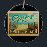 Décoration En Céramique Vintage voyage de Myrtle Beach<br><div class="desc">Ce design de carte postale vintage de Greutt From Myrtle Beach dispose d'une plage de sable avec une belle eau turquoise de l'océan et au-dessus de la mer,  un ciel bleu avec des nuages blancs lustrés. Dans un style de voyage vintage.</div>