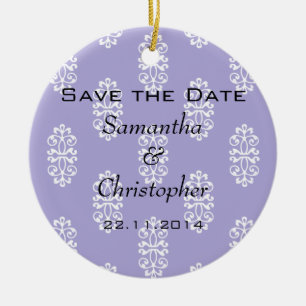 Décoration En Céramique Violet Blue Mariage damassé Enregistrer la date