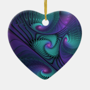Décoration En Céramique Violet Rencontre Turquoise Art Fractal Abstrait Mo