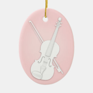Décoration En Céramique Violon blanc ou alto à l'archet personnalisé rose 