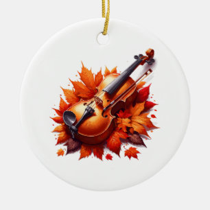 Décoration En Céramique Violon dans le lit de feuilles