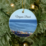 Décoration En Céramique Virginia Beach Round Ornament<br><div class="desc">This round porcelain ornament features a beachfront image of Virginia Beach, Virginia. The location is written across the top of the image; on the reverse over a light blue background is a fun detail - the geo coordinates. Contact me through Zazzle if you have questions about this ornament or would...</div>