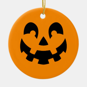 Décoration En Céramique Visage Citrouille Noir Simple Sur Halloween Orange