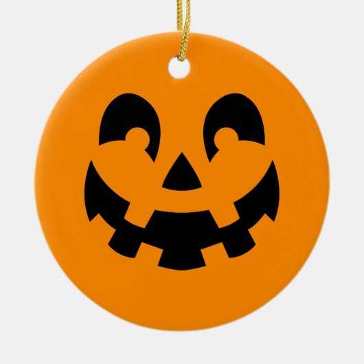 Décoration En Céramique Visage Citrouille Noir Simple Sur Halloween Orange (Devant)