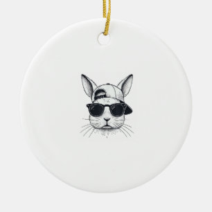 Décoration En Céramique Visage de Lapin avec Lunettes de Soleil Casquette
