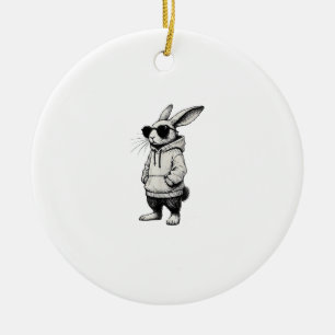 Décoration En Céramique Visage de lapin avec lunettes de soleil Jour de Pâ