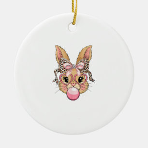 Décoration En Céramique Visage de lapin bunny lunettes de léopard fille he