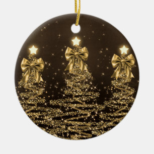Décoration En Céramique Vœux de fêtes d'or Arbres de Noël avec rubans