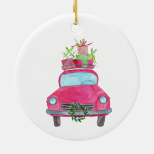 Décoration En Céramique Voiture de Noël aquarelle peinte à la main