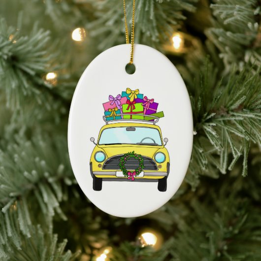 Décoration En Céramique Voiture jaune avec cadeaux de Noël (Arbre)