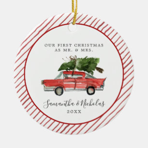 Décoration En Céramique Voiture rouge   Premier Noël en tant que M. et Mme