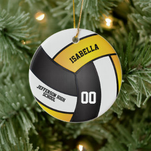 Décoration En Céramique Volley-ball jaune doré, blanc et noir