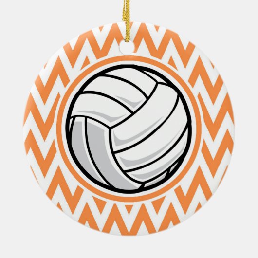 Décoration En Céramique Volleyball ; Orange et Blanc Chevron (Dos)