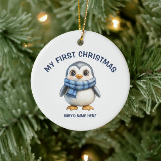 Décoration En Céramique Watercolor Baby First Christmas Photo