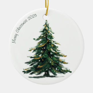 Décoration En Céramique Watercolor Green Christmas Tree Winter Holiday