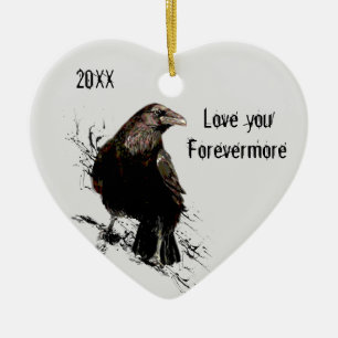 Décoration En Céramique Watercolor Raven Bird Love Poe Quote Dated 