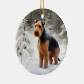 Décoration En Céramique Welsh Terrier Laisser Neige Noël (Droite)