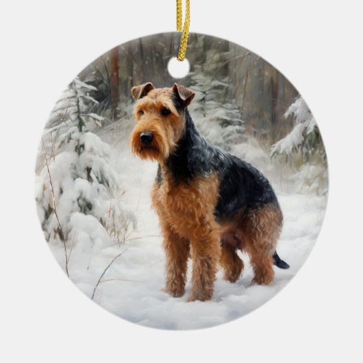 Décoration En Céramique Welsh Terrier Laisser Neige Noël (Devant)