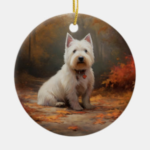 Décoration En Céramique West Highland White Terrier à l'automne Leaves aut