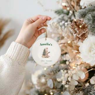 Décoration En Céramique Western Baby Girl First Christmas Pink