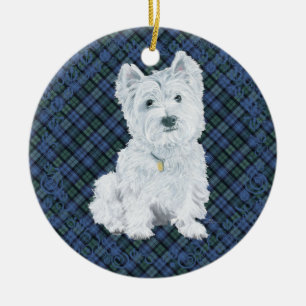 Décoration En Céramique Westie Black Watch Tartan