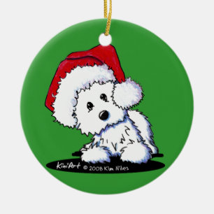 Décoration En Céramique Westie Terrier Père Noël Round Orament