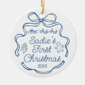 Décoration En Céramique Whimsical Babys First Christmas Blue Ribbon Doodle (Devant)