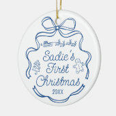 Décoration En Céramique Whimsical Babys First Christmas Blue Ribbon Doodle (Gauche)