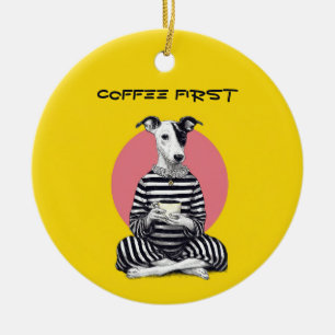 Décoration En Céramique Whippet Coffee Time – Chien Vintage Farfelu