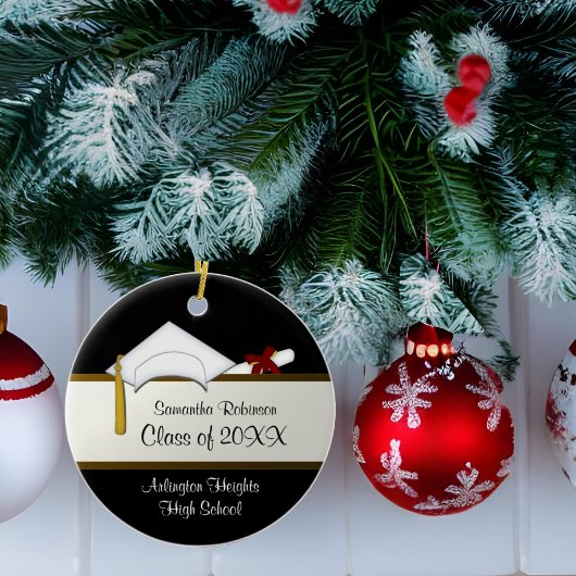 Décoration En Céramique White Cap Graduation Ornament