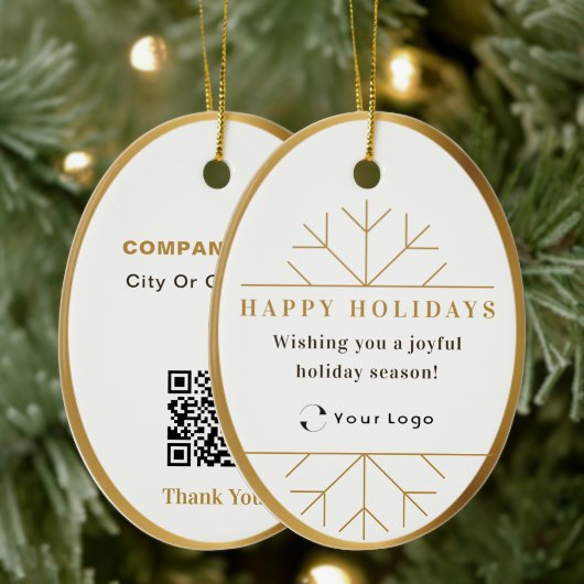 Décoration En Céramique White Modern Christmas Business Logo QR code Chic