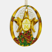 Décoration En Céramique Wiccan Pagan Pentacle Gold avec Roses (Droite)