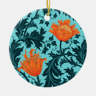 Décoration En Céramique William Morris Anemone, Indigo Blue et Coral