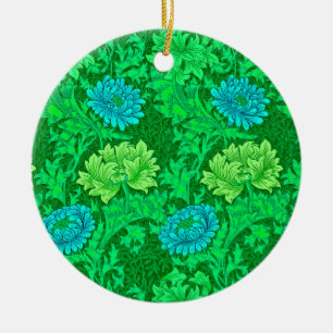 Décoration En Céramique William Morris Chrysanthemums, Lime Green et Aqua 