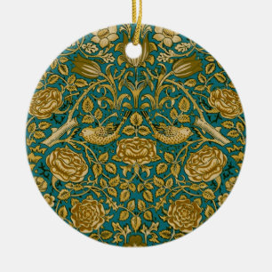 Décoration En Céramique William Morris Motif Rose Tudor Bleu Doré