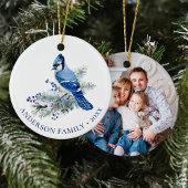 Décoration En Céramique Winter Blue Jay Family Photo Christmas