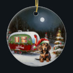 Décoration En Céramique Winter Dachshund Caravan Christmas Adventure<br><div class="desc">Laissez-vous tenter par la magie d'une nuit d'hiver enneigée alors qu'une caravane glisse gracieusement à travers le paysage illuminé par la lune. La beauté sereine de la neige scintillante et l'éclat enchanteur de la lune créent une scène captivante, promettant une aventure de Noël inoubliable remplie de chaleur, de joie et...</div>