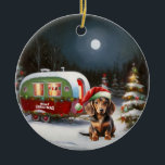 Décoration En Céramique Winter Dachshund Caravan Christmas Adventure<br><div class="desc">Laissez-vous tenter par la magie d'une nuit d'hiver enneigée alors qu'une caravane glisse gracieusement à travers le paysage illuminé par la lune. La beauté sereine de la neige scintillante et l'éclat enchanteur de la lune créent une scène captivante, promettant une aventure de Noël inoubliable remplie de chaleur, de joie et...</div>
