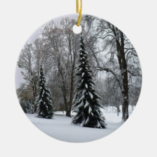 Décoration En Céramique Winter Landscape Ornament  Snow Trees Decorations