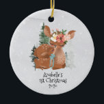Décoration En Céramique Winter Woodland Deer Mama Baby 1er Noël<br><div class="desc">This design created though digital art. It may be personalized in the area provide or customizing by choosing the click to customize further option and changing the name, initials or words. Donc, change le texte color and style or delete the text for an image only design. Contact me at colorflowcreations@gmail.com...</div>
