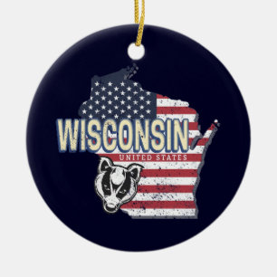 Décoration En Céramique Wisconsin États-Unis Carte d'état Vintage USA