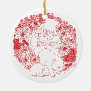 Décoration En Céramique Wombat Noël Rouge