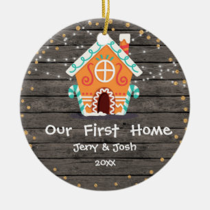 Décoration En Céramique Wood Rustic Our First Home Christmas Ornament