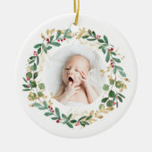Décoration En Céramique Wreath Gold Foliage | Baby First Christmas Green (Devant)