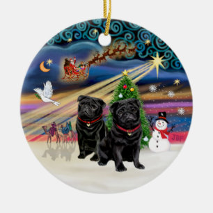 Décoration En Céramique Xmas Magic - Pug (DEUX noirs)