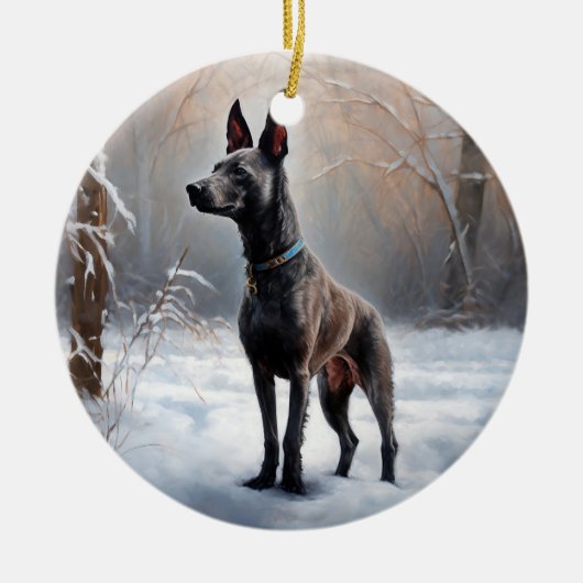 Décoration En Céramique Xoloitzcuintli Laisser neiger Noël (Devant)