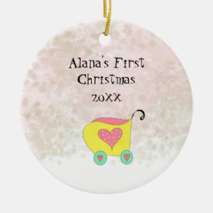 Décoration En Céramique Yellow Buggy Babys First Christmas