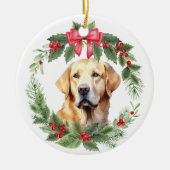 Décoration En Céramique Yellow Lab Retriever Red Bow Holly Wreath (Devant)
